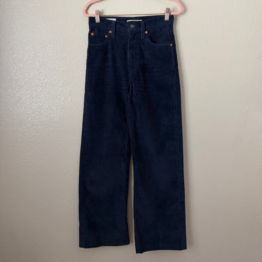 Levis Pants Womens Size 25 Navy Blue Ribcage Wide Leg Corduroy High Rise Boho - Picture 3 of 9